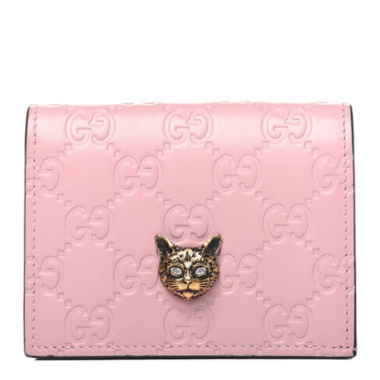 Gucci Guccissima Signature Crystal Cat Card Case Wallet Light Candy Pink 1 of 12