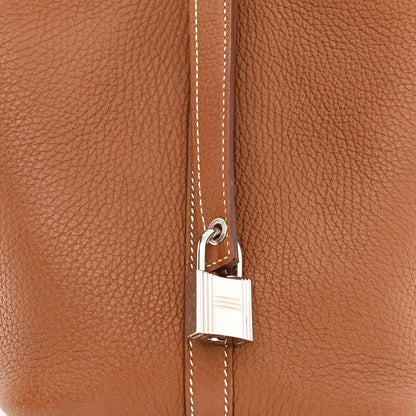 Hermes Taurillon Clemence Swift Eclat Picotin Lock 18 PM Gold Bleu Brume 8 of 11