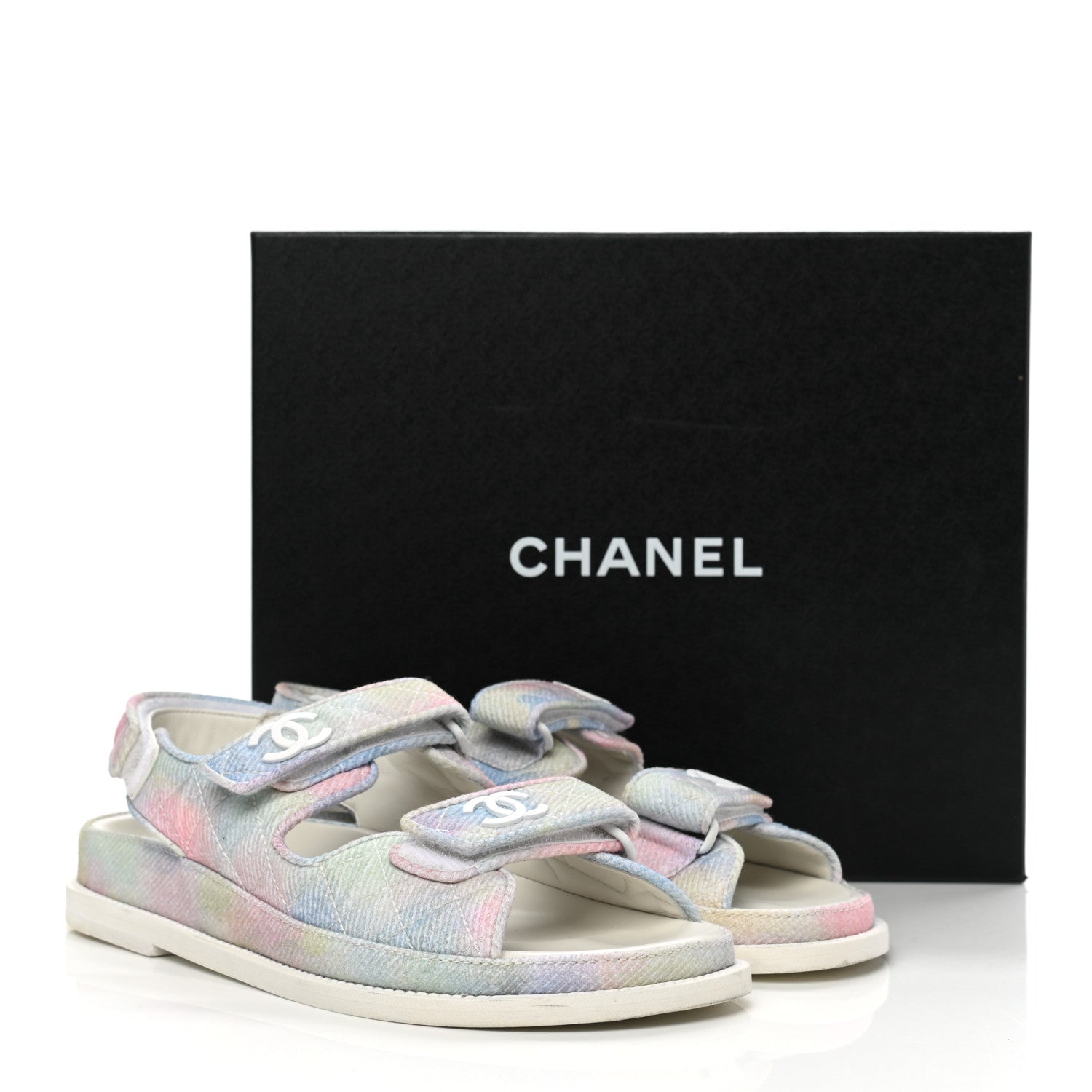 Chanel Printed Fabric Quilted Dad Sandals 38.5 Green Pink Blue 10 of 10