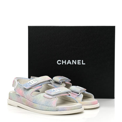 Chanel Printed Fabric Quilted Dad Sandals 38.5 Green Pink Blue 10 of 10