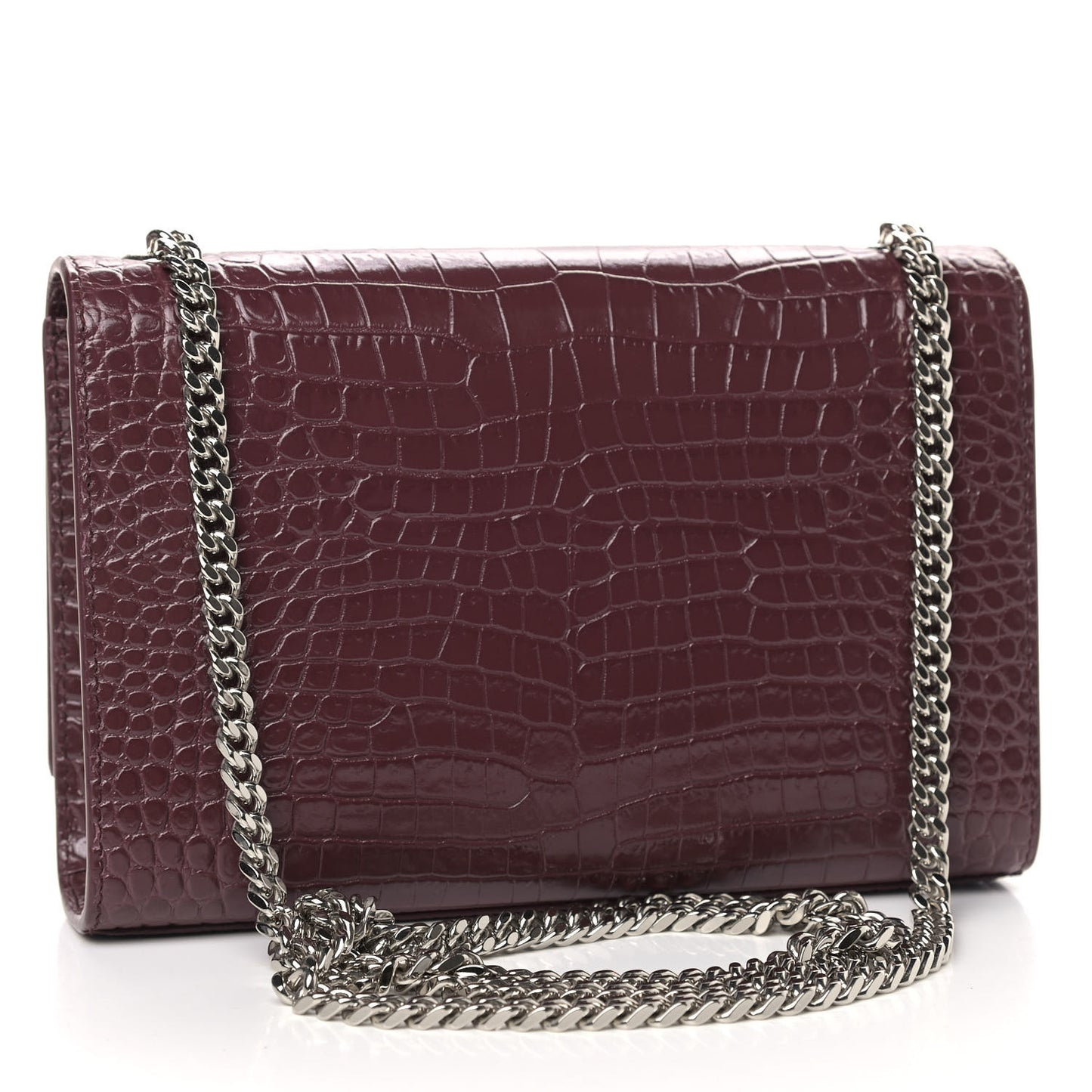 Calfskin Crocodile Embossed Small Classic Monogram Kate Tassel Satchel Palissandre