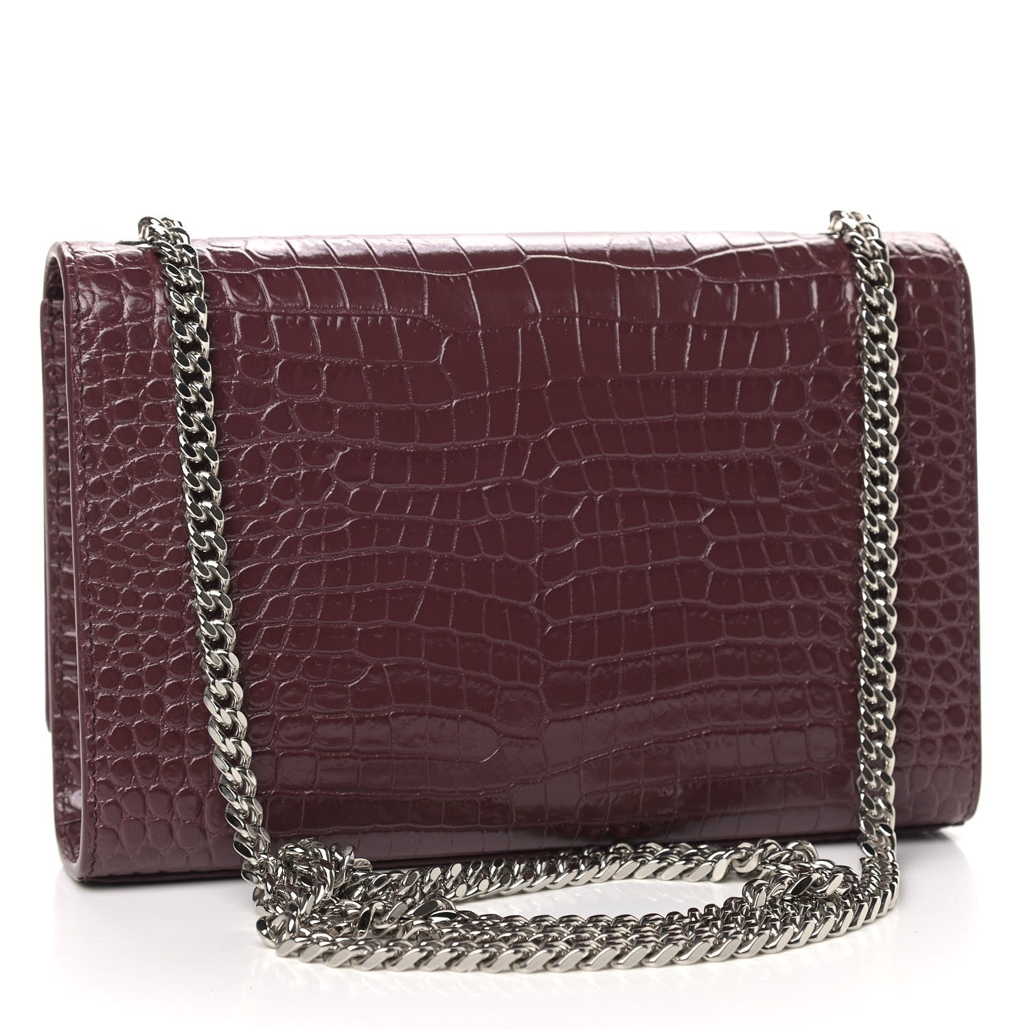 Saint Laurent Calfskin Crocodile Embossed Small Classic Monogram Kate Tassel Satchel Palissandre 3 of 8