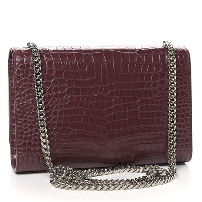 Saint Laurent Calfskin Crocodile Embossed Small Classic Monogram Kate Tassel Satchel Palissandre 3 of 8