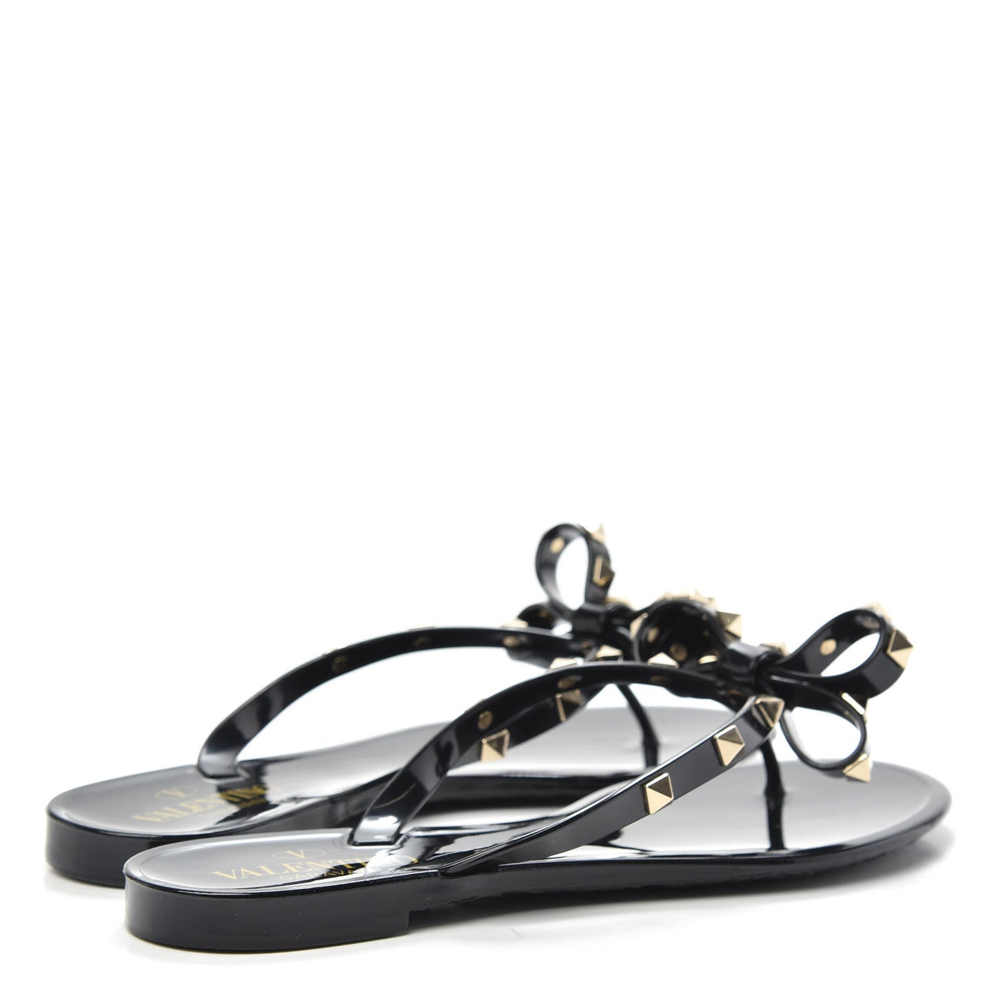 PVC Jelly Rockstud Bow Thong Sandals 37 Black