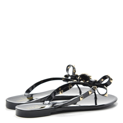 Valentino Garavani PVC Jelly Rockstud Bow Thong Sandals 37 Black 4 of 8