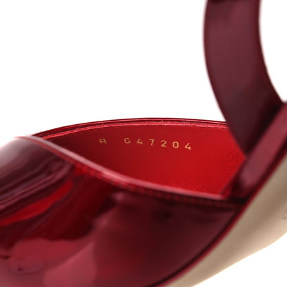 Chanel Laminated Calfskin Lambskin Cap Toe CC Slingback Pumps 40 Red Ivory 10 of 12