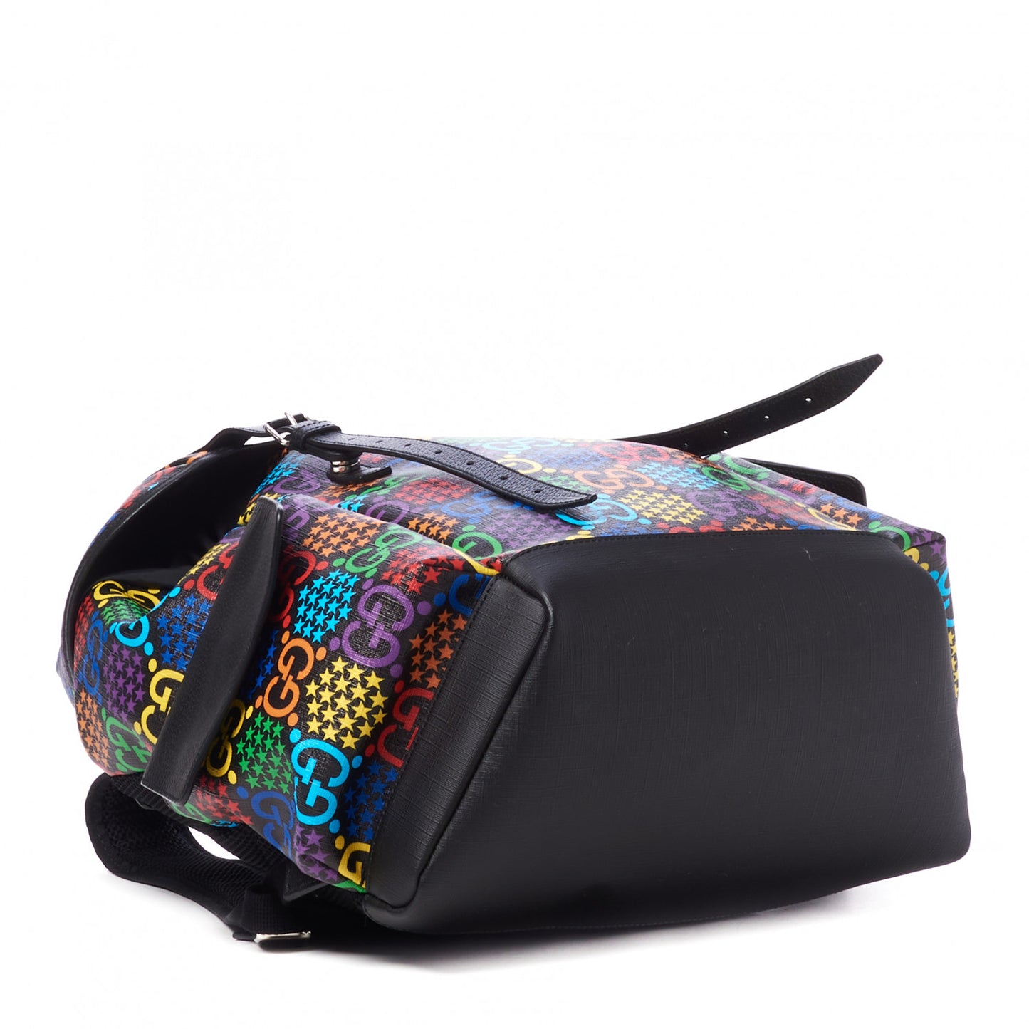 GG Supreme Monogram Psychedelic Medium Double Buckle Backpack Black Multicolor