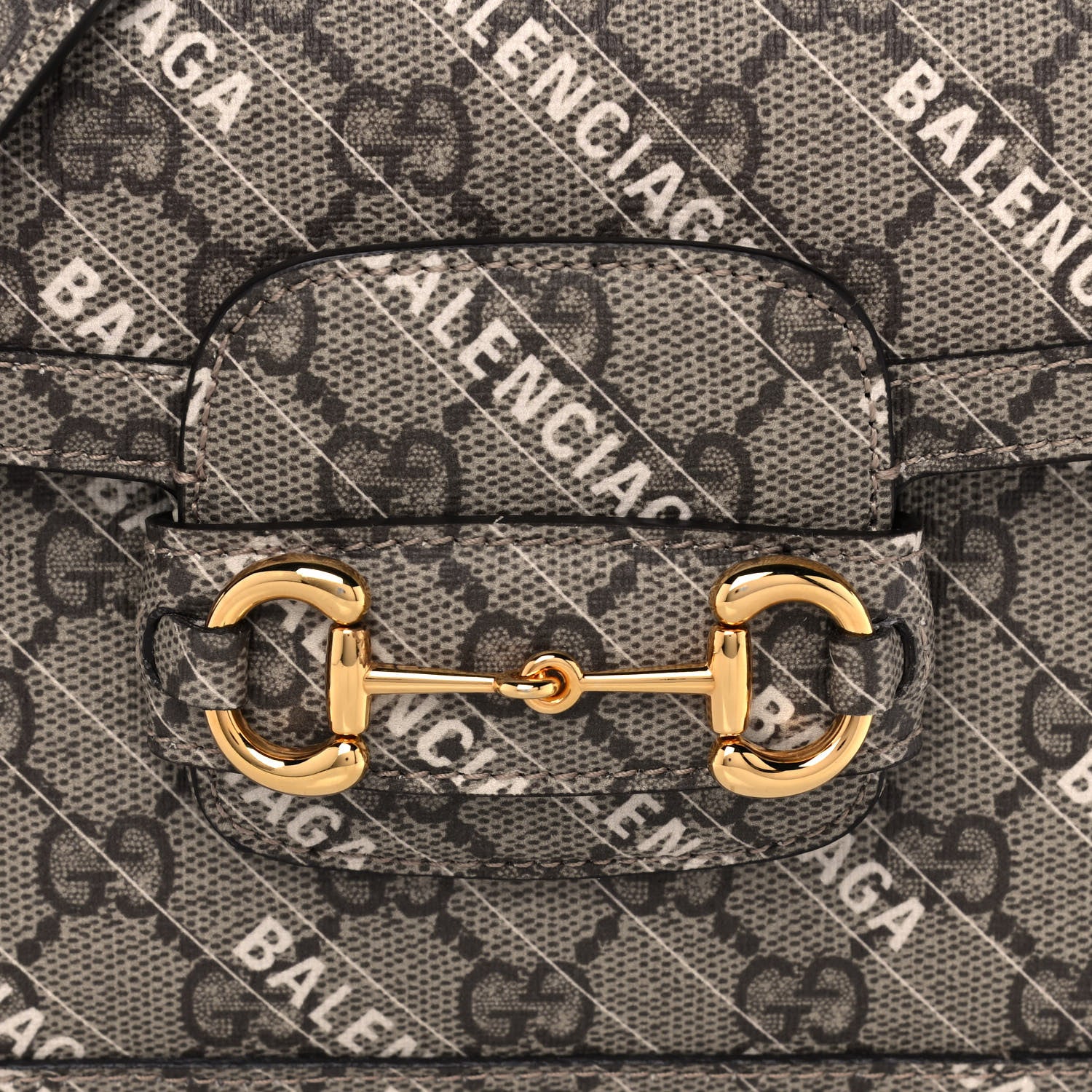 Gucci X BALENCIAGA GG Supreme Monogram Web Logo Print Mini Horsebit 1955 Shoulder Bag Beige Ebony 11 of 16