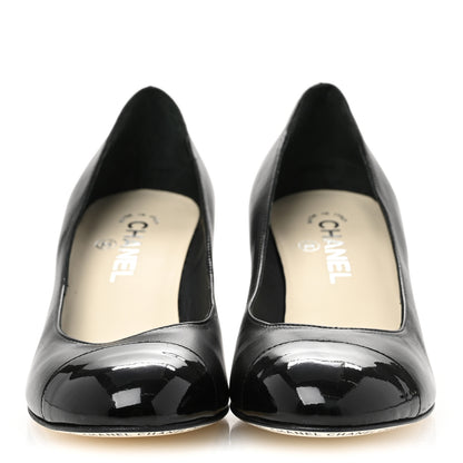 Chanel Lambskin Patent Cap Toe Wedges 40 Black 3 of 11