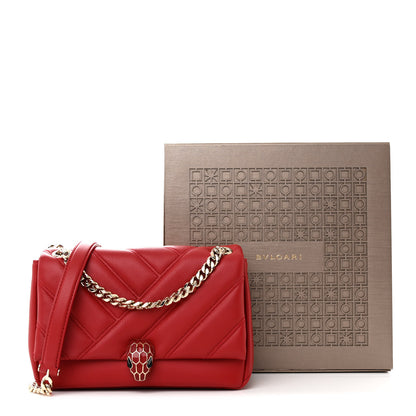 Bulgari Calfskin Matelasse Small Serpenti Cabochon Shoulder Bag Red 11 of 11