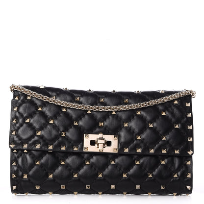 Valentino Garavani Lambskin Rockstud Spike Wallet on Chain Black 1 of 7