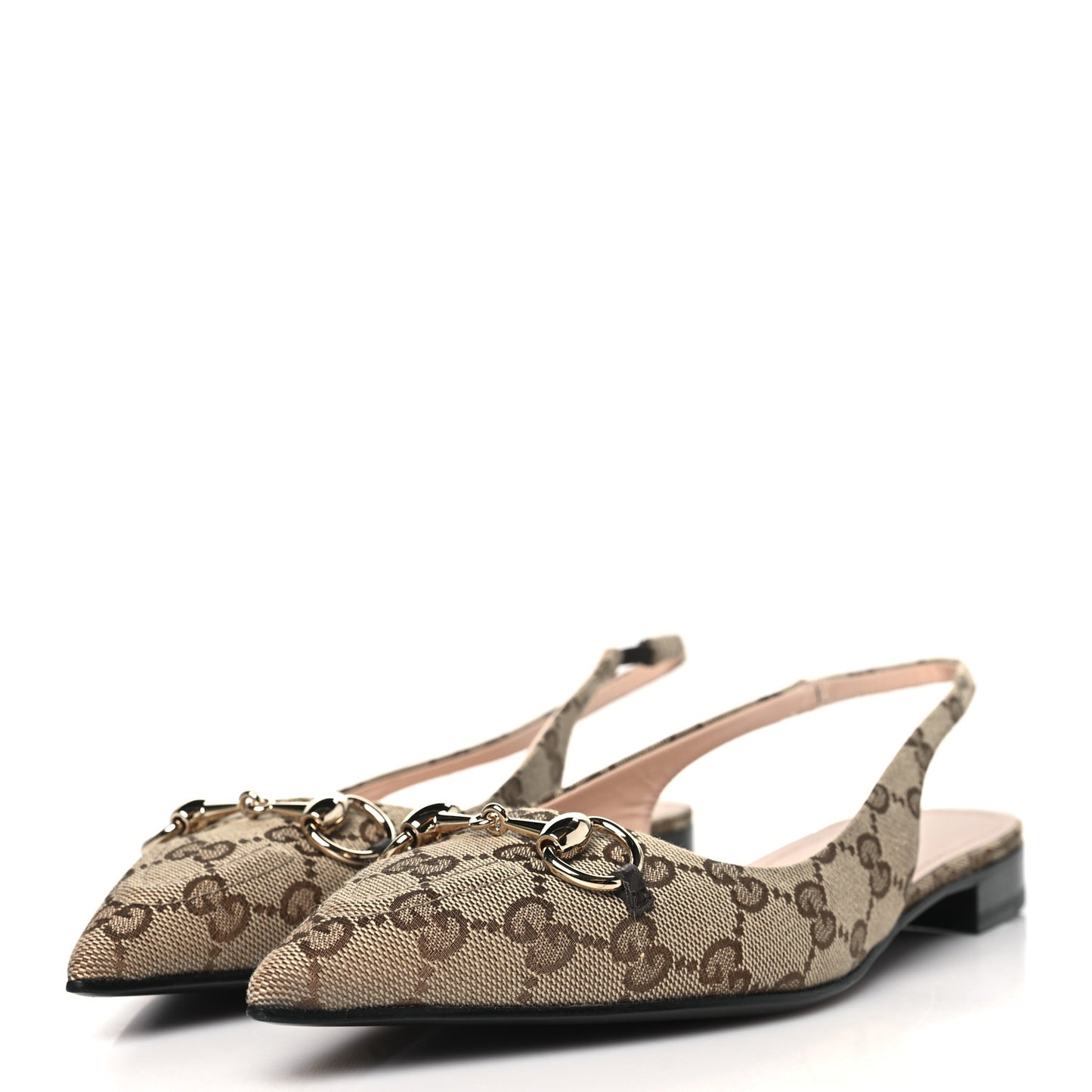 Monogram Horsebit Womens Slingback Ballet Flat 39.5 Beige Ebony Cocoa