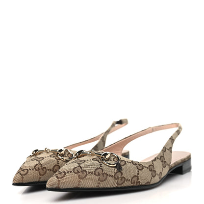 Gucci Monogram Horsebit Womens Slingback Ballet Flat 39.5 Beige Ebony Cocoa 3 of 9