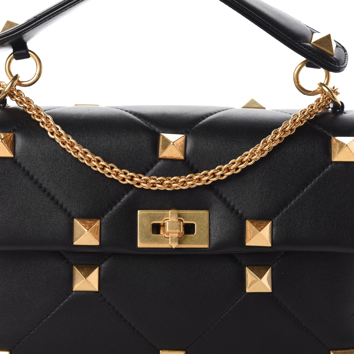 Nappa Large Roman Stud Shoulder Bag Black