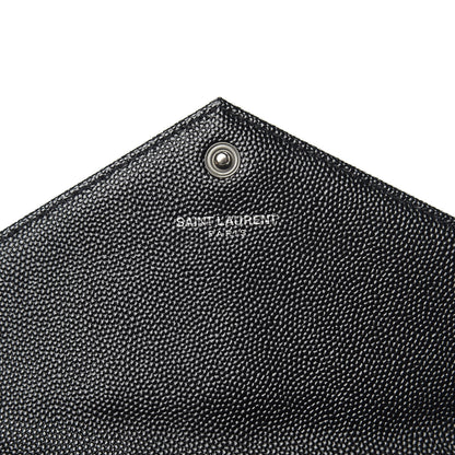 Saint Laurent Grain De Poudre Matelasse Chevron Monogram Envelope Chain Wallet Black 6 of 12