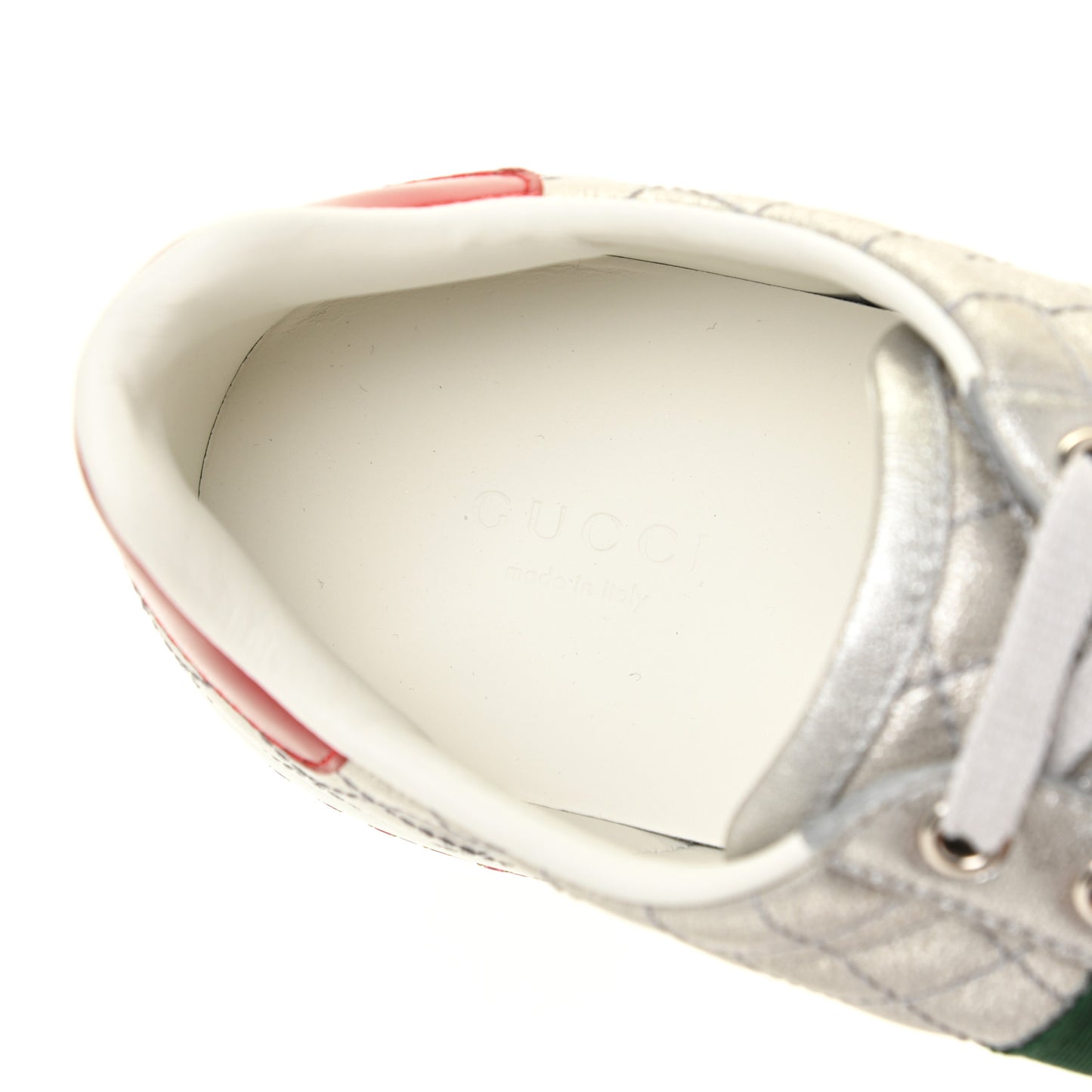 Laminated Nappa Crystal Web Bee Embroidered Trapuntata Womens Ace Platform Sneakers 38.5 Argento