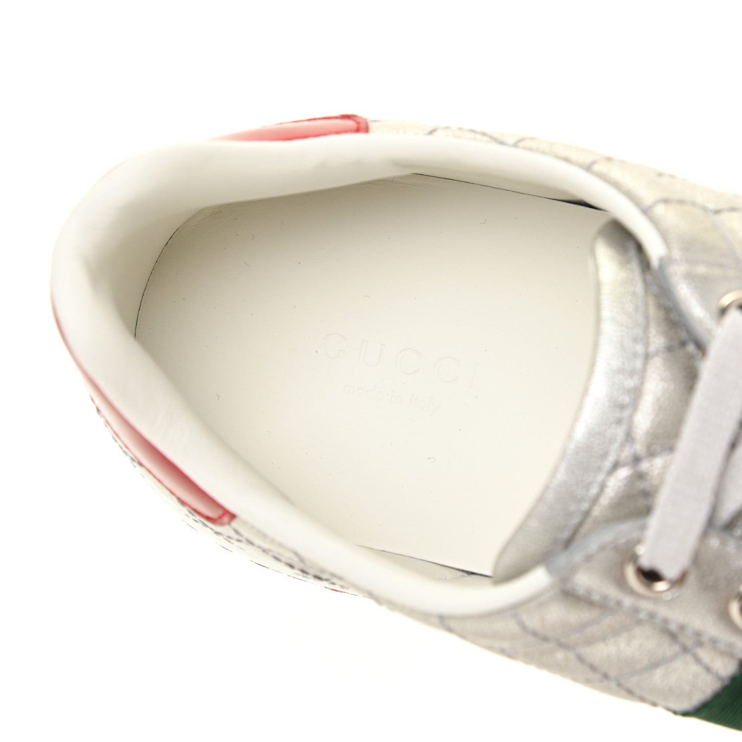 Gucci Laminated Nappa Crystal Web Bee Embroidered Trapuntata Womens Ace Platform Sneakers 38.5 Argento 12 of 16
