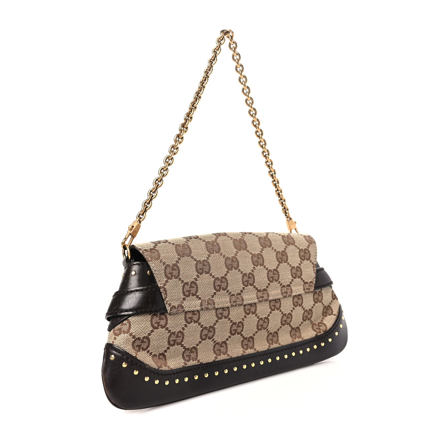 Monogram Studded Small Horsebit Clutch Dark Brown