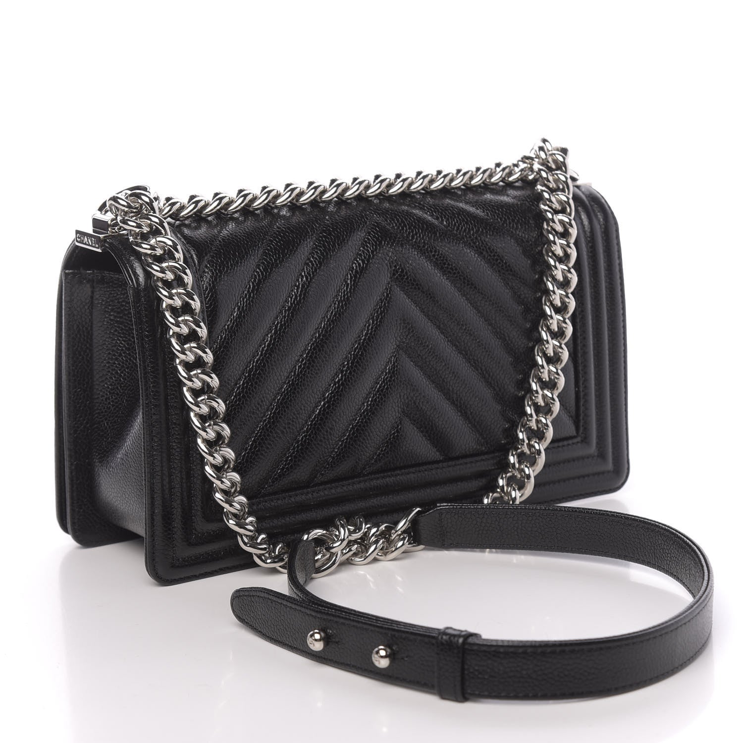 Chanel Caviar Chevron Quilted Medium Boy Flap Black 3 of 10