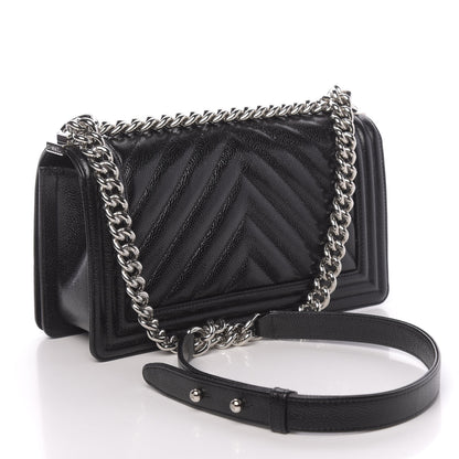 Chanel Caviar Chevron Quilted Medium Boy Flap Black 3 of 10