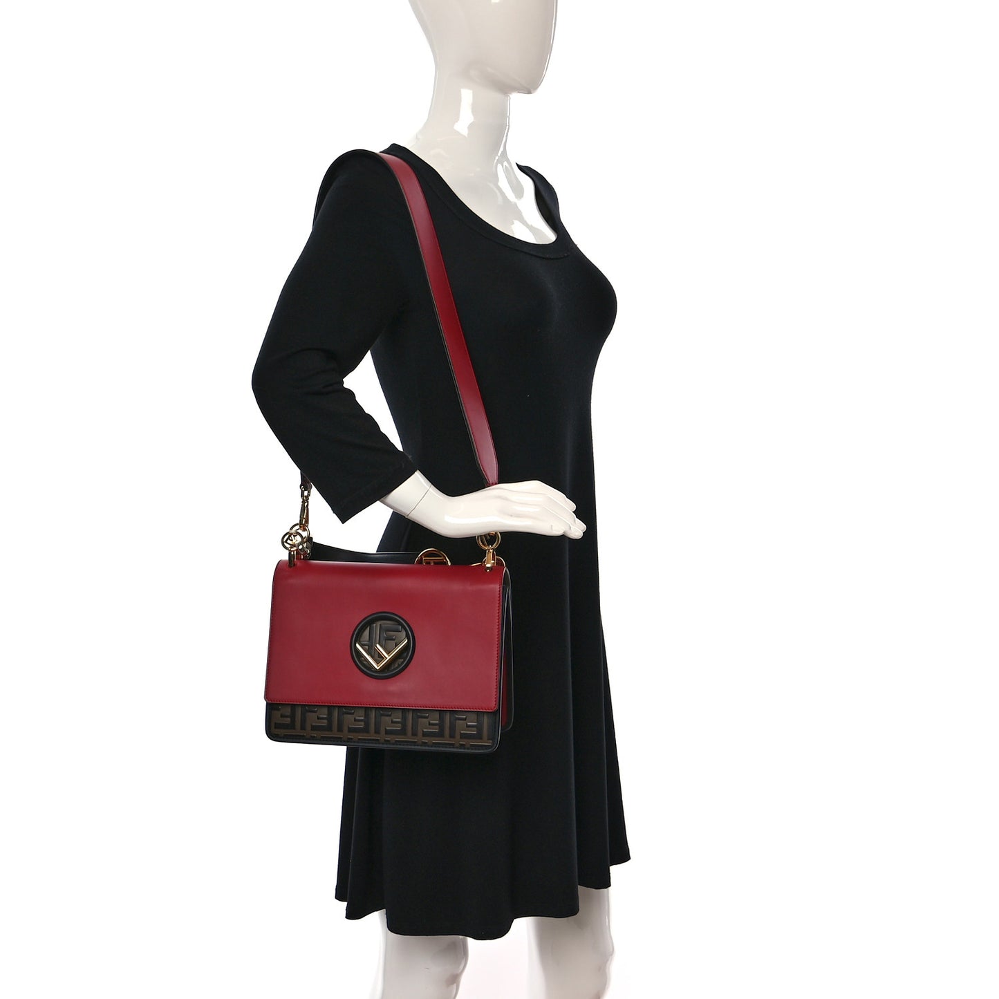 Vitello Century F is Fendi Bi-Color FF 1974 Embossed Kan I Shoulder Bag Fragola Maya Black