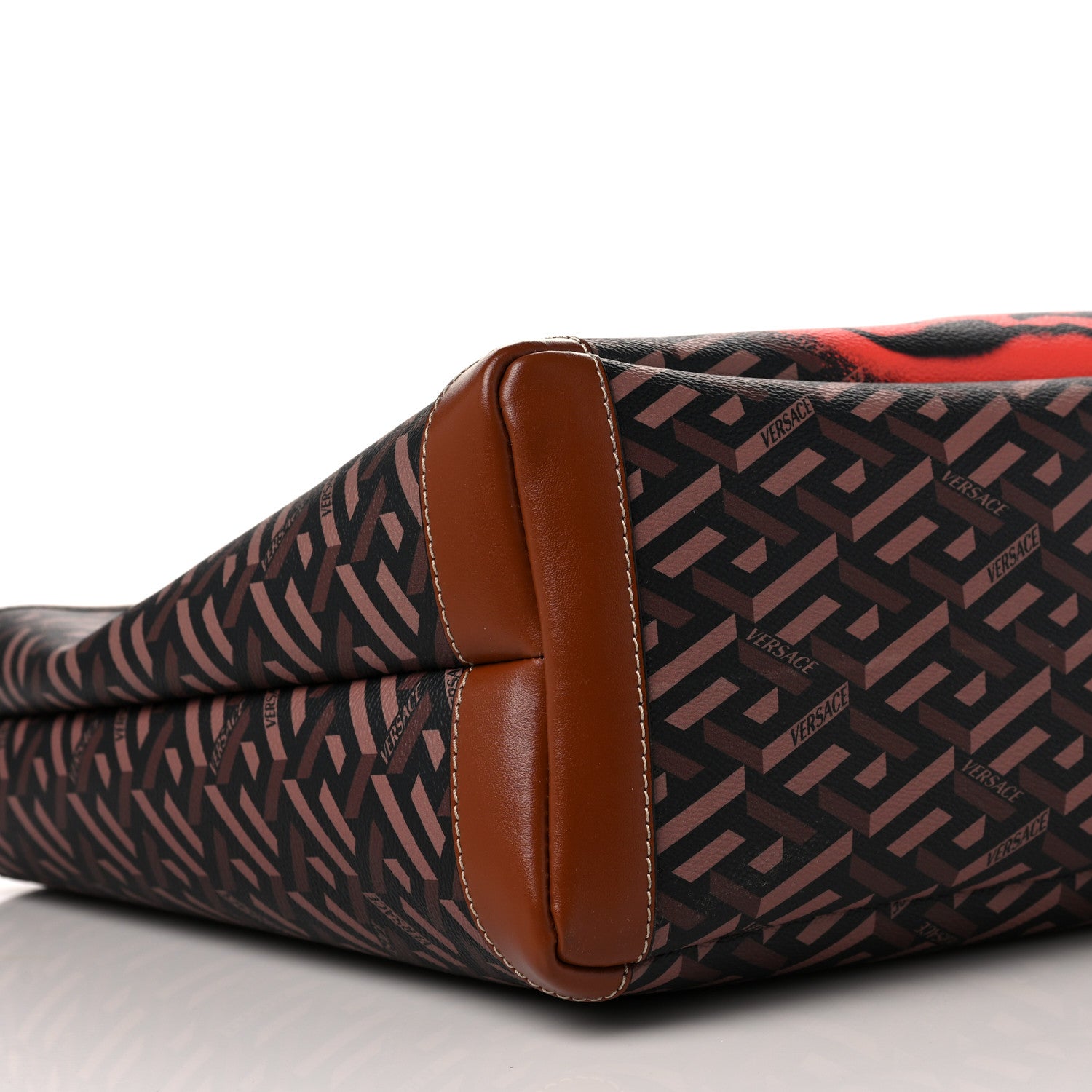 Versace Coated Canvas Calfskin La Greca Medusa Signature Shopper Tote Bag Tan Caramel 6 of 7