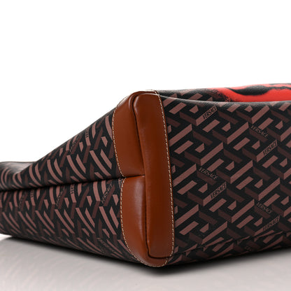 Versace Coated Canvas Calfskin La Greca Medusa Signature Shopper Tote Bag Tan Caramel 6 of 7