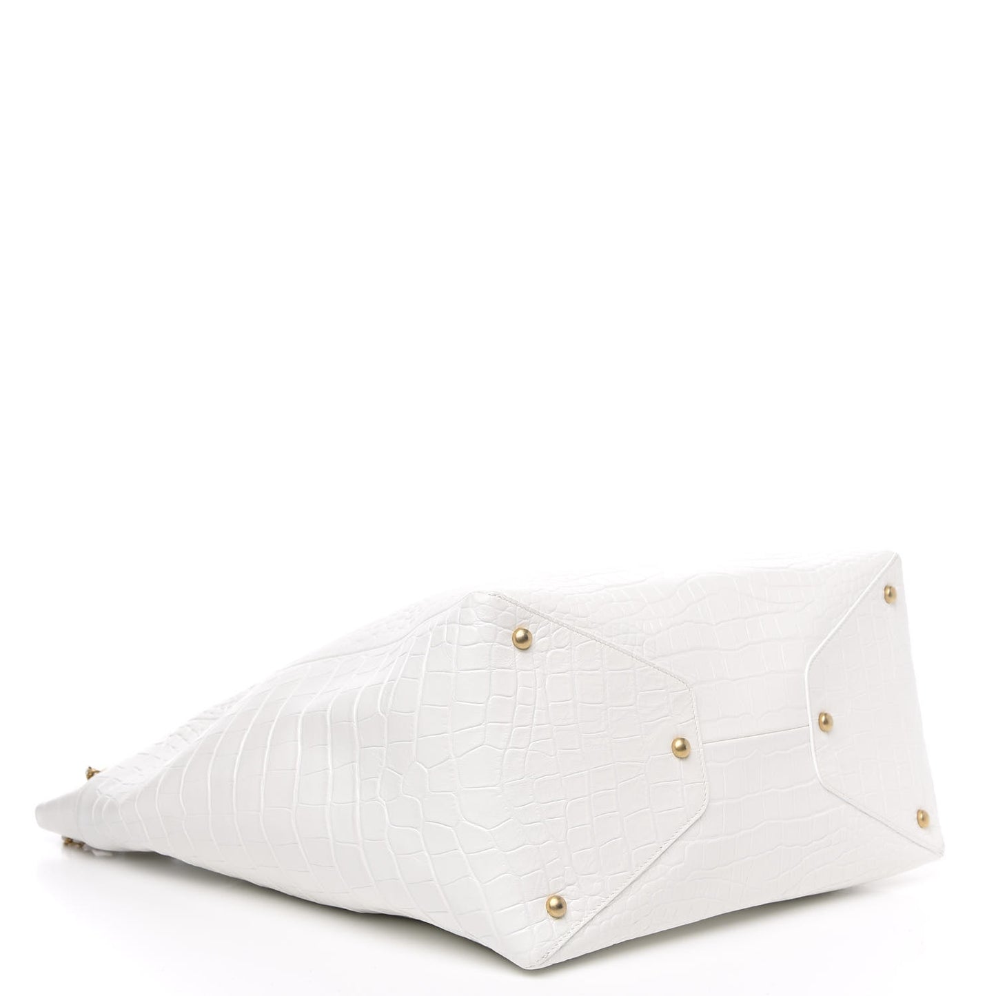 Calfskin Crocodile Embossed Large Cocodile Shopping Tote White