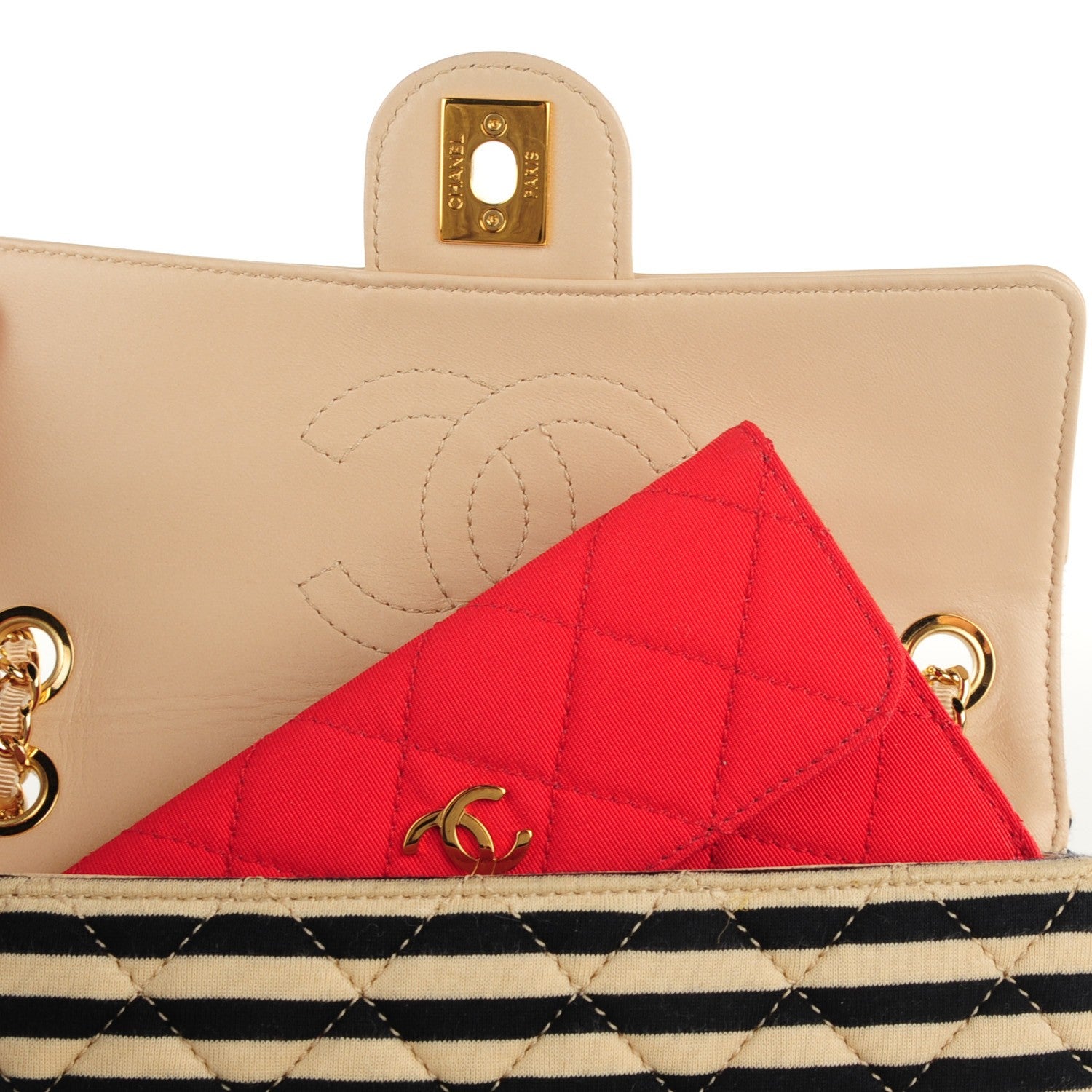 Chanel Jersey Quilted Small Coco Sailor Flap Beige Navy 6 of 10