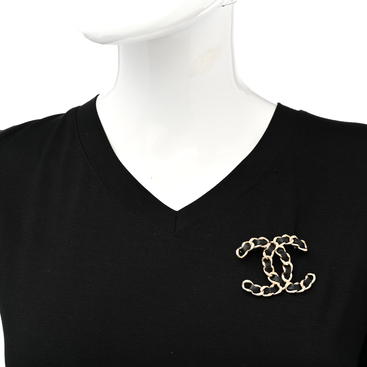 Lambskin CC Chain Brooch Black Gold Multicolor