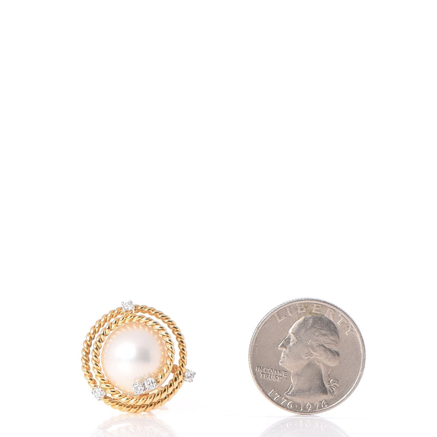 18K Yellow Gold Platinum Diamond Mabe Pearl Schlumberger Clip-On Earrings