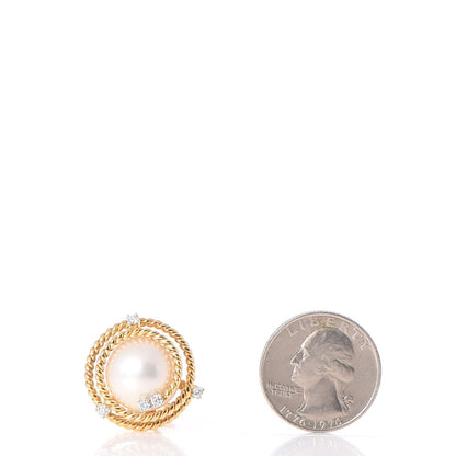 Tiffany 18K Yellow Gold Platinum Diamond Mabe Pearl Schlumberger Clip-On Earrings 2 of 5