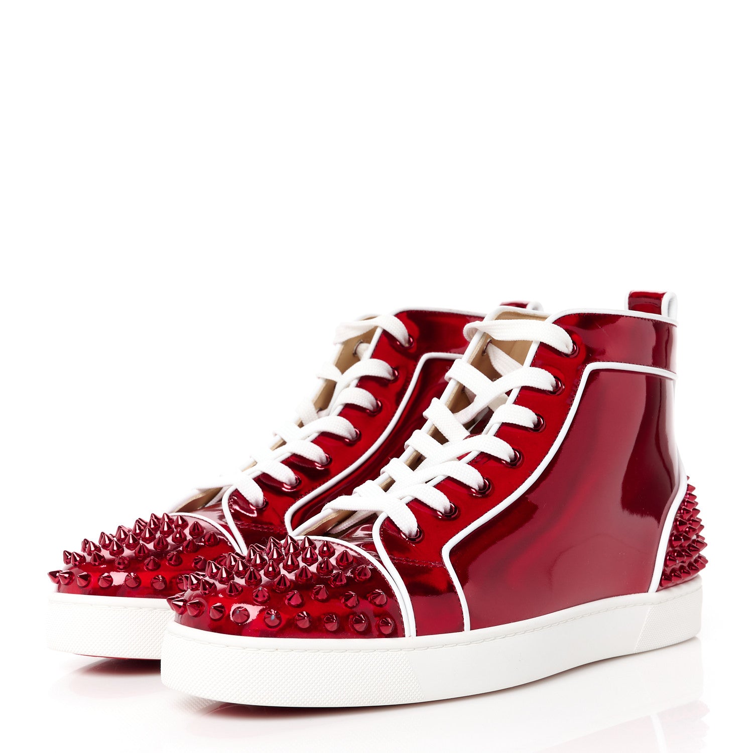 Christian Louboutin Metallic Patent Psychic Nappa Mens Lou Spikes 2 Flat High Top Sneakers 44 Loubi 3 of 9