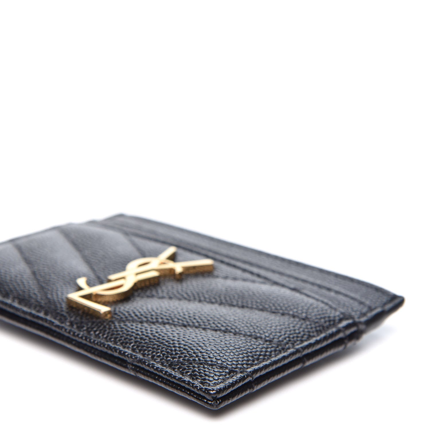 Saint Laurent Grain De Poudre Matelasse Chevron Monogram Credit Card Case Black 6 of 9