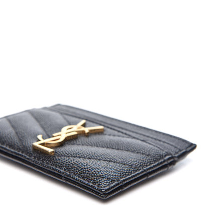 Saint Laurent Grain De Poudre Matelasse Chevron Monogram Credit Card Case Black 6 of 9