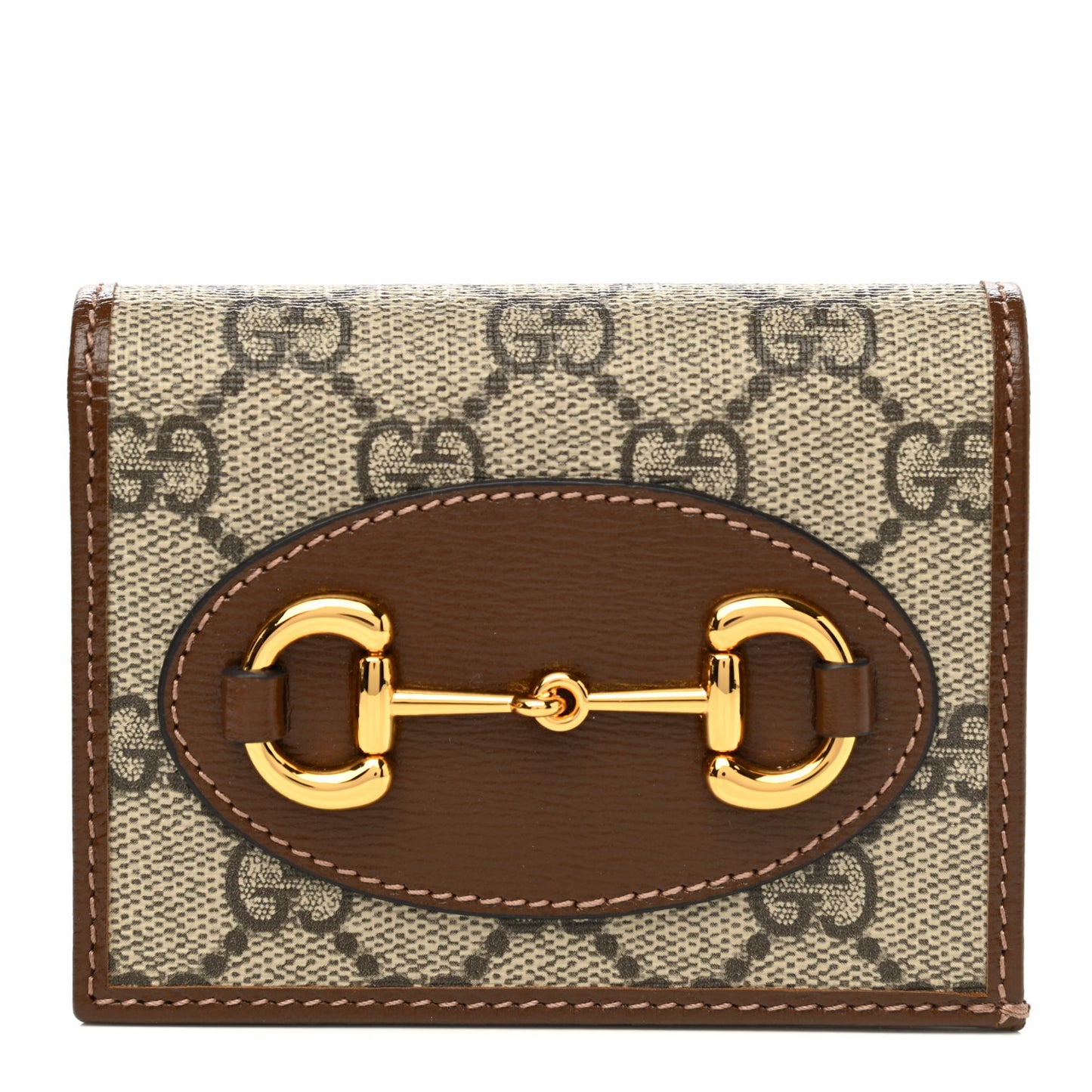 GG Supreme Monogram Horsebit 1955 Card Case Wallet Beige Ebony Brown Sugar