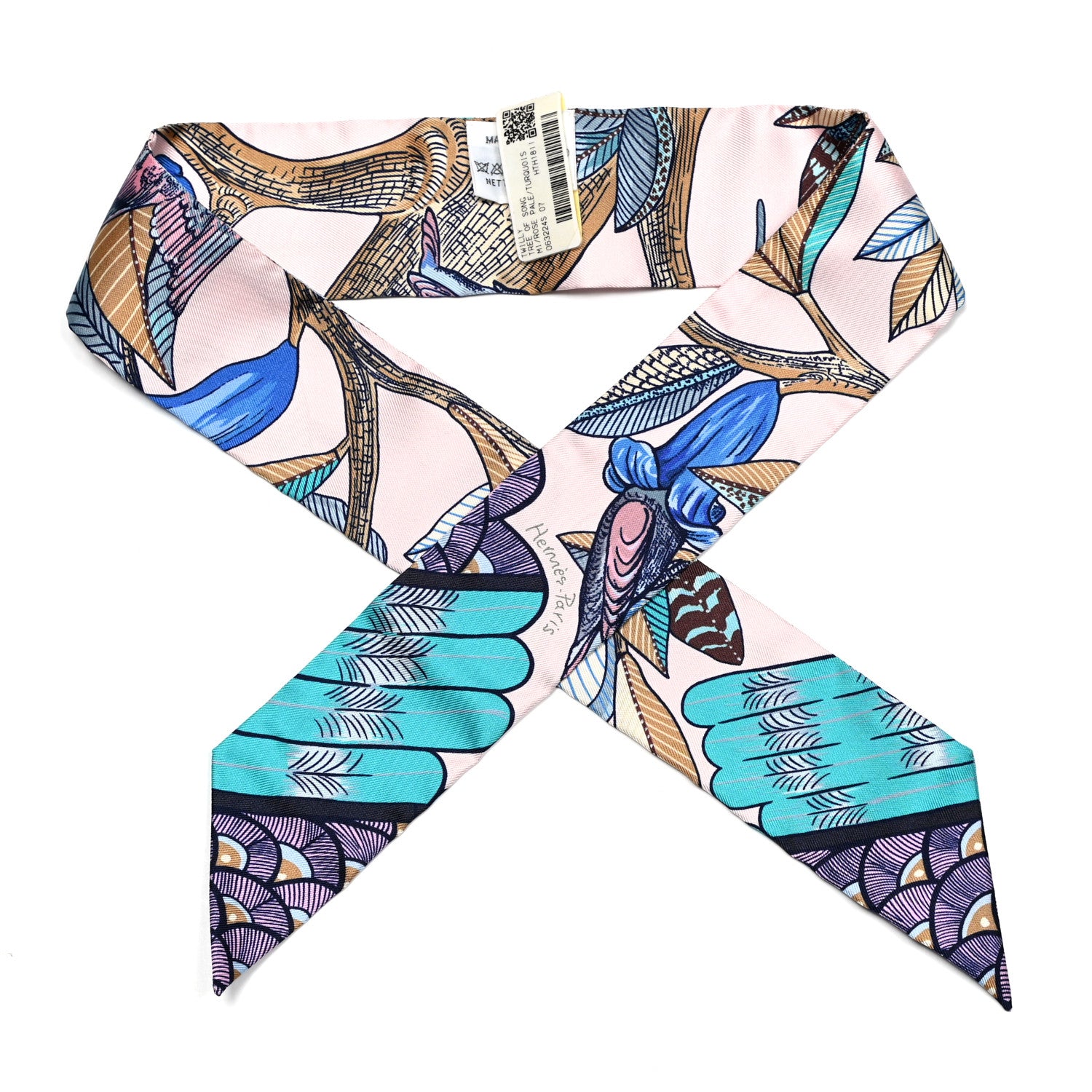 Hermes Silk Tree Of Song Twilly Rose Pale Turquoise 1 of 4