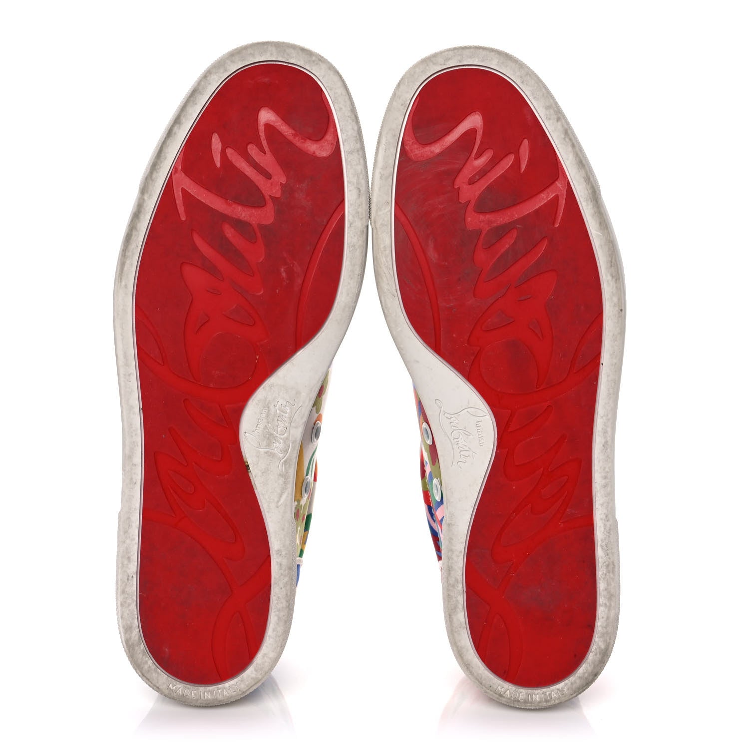 Christian Louboutin Calfskin Patent Satin Crepe Sneakers 38.5 White Multicolor 5 of 8