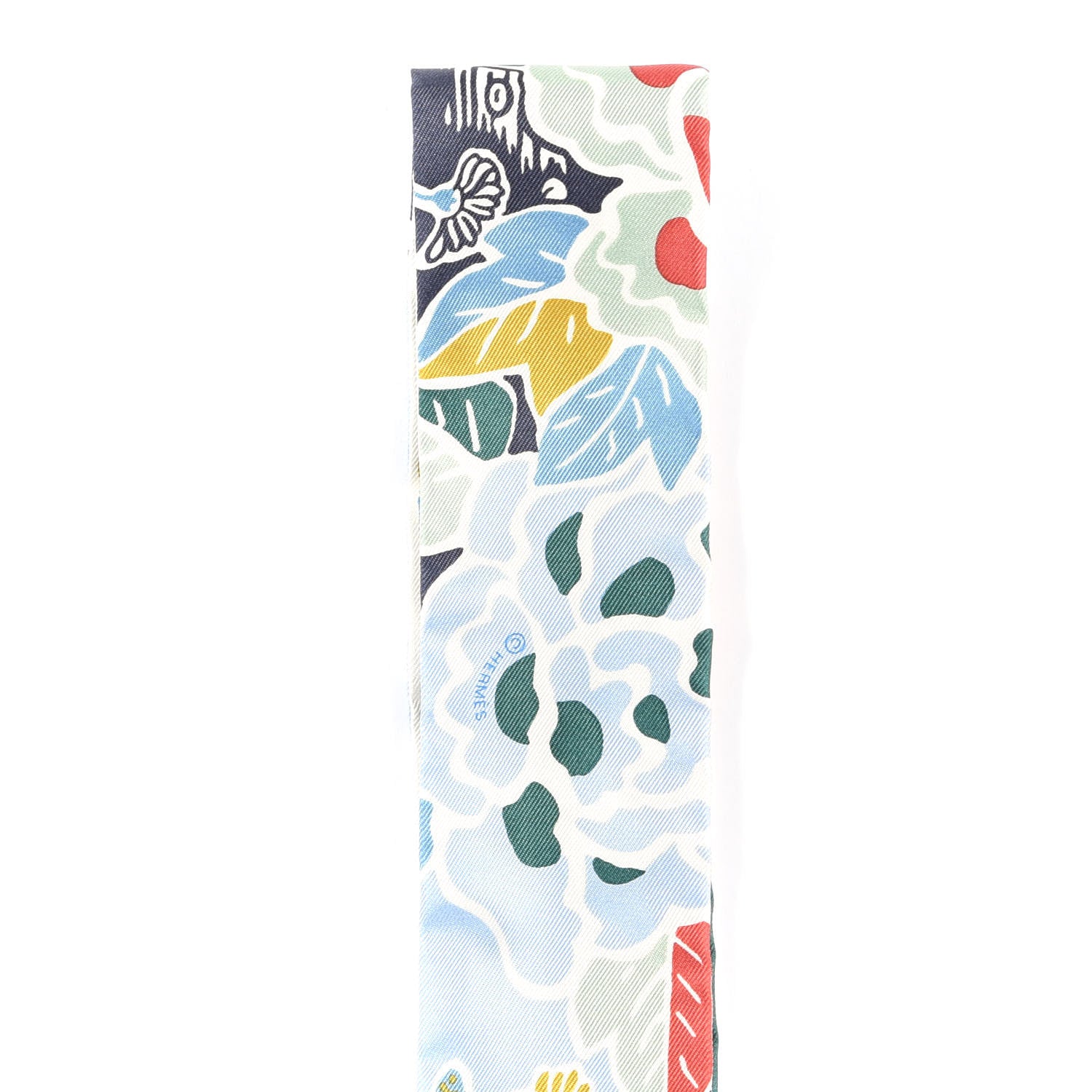 Hermes Silk Bingata Twilly Bleu Ciel Vert Rose 3 of 4