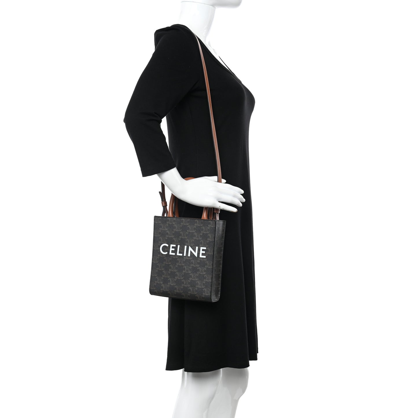 Triomphe Canvas Calfskin Mini Vertical Cabas Tan