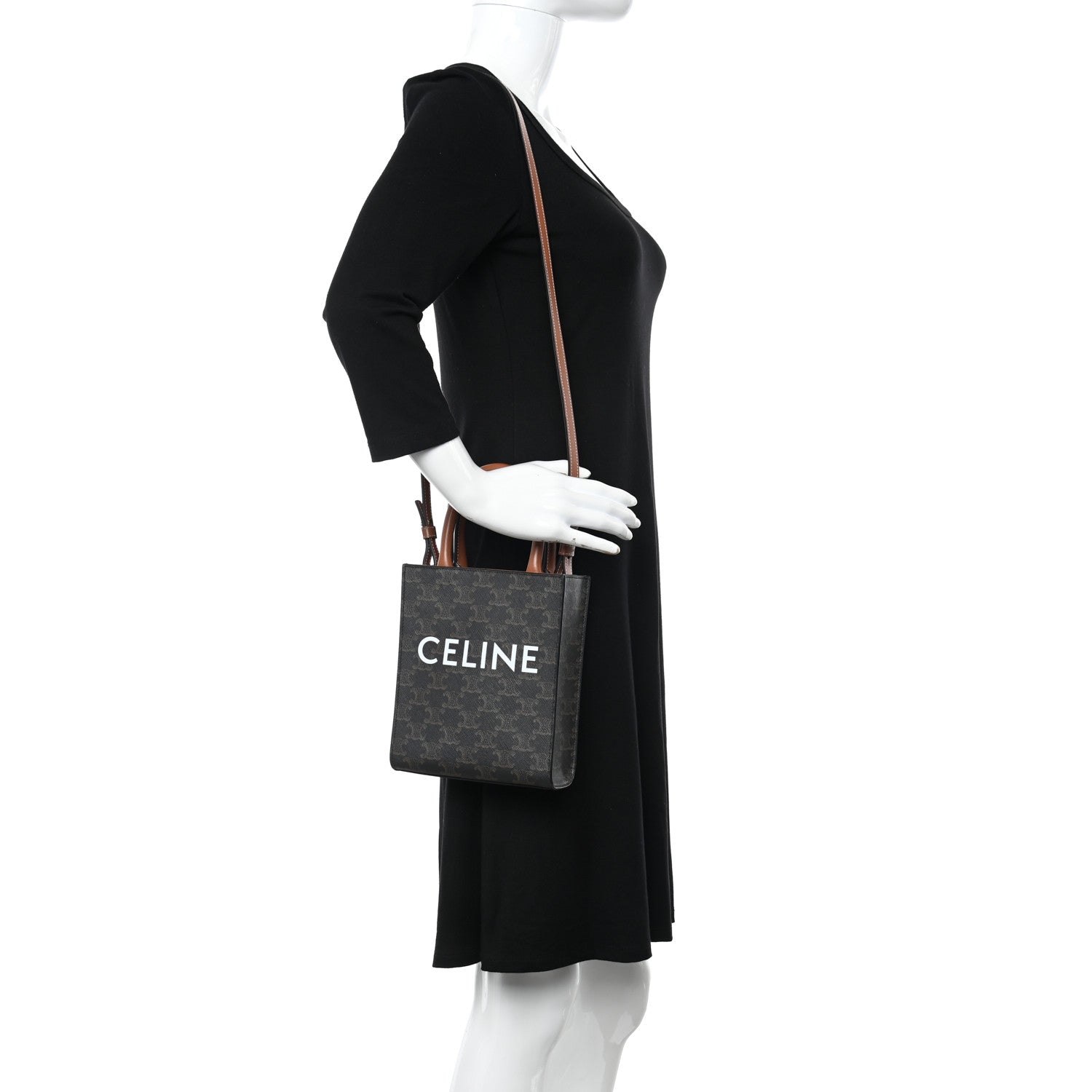 Celine Triomphe Canvas Calfskin Mini Vertical Cabas Tan 3 of 9