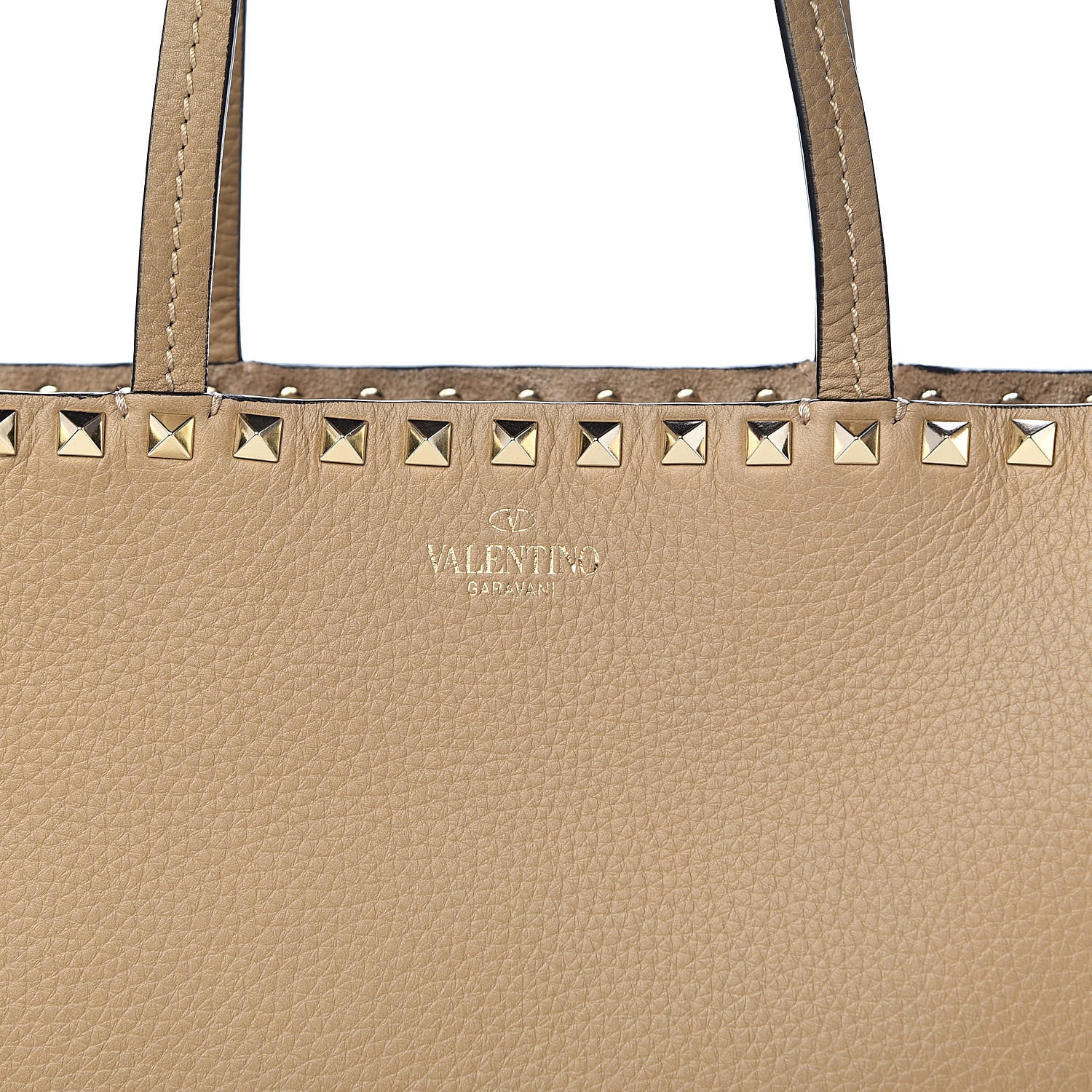 Valentino Garavani Grained Calfskin Small Rockstud Shoulder Tote Beige 9 of 9