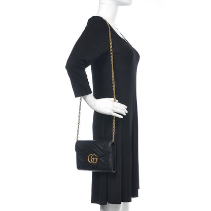 Gucci Calfskin Matelasse GG Marmont Chain Wallet Black 2 of 14