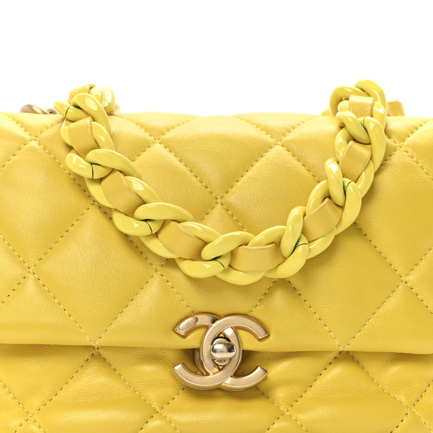 Chanel Lambskin Quilted Mini Lacquered Chain Flap Yellow 8 of 10