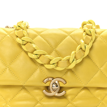 Chanel Lambskin Quilted Mini Lacquered Chain Flap Yellow 8 of 10