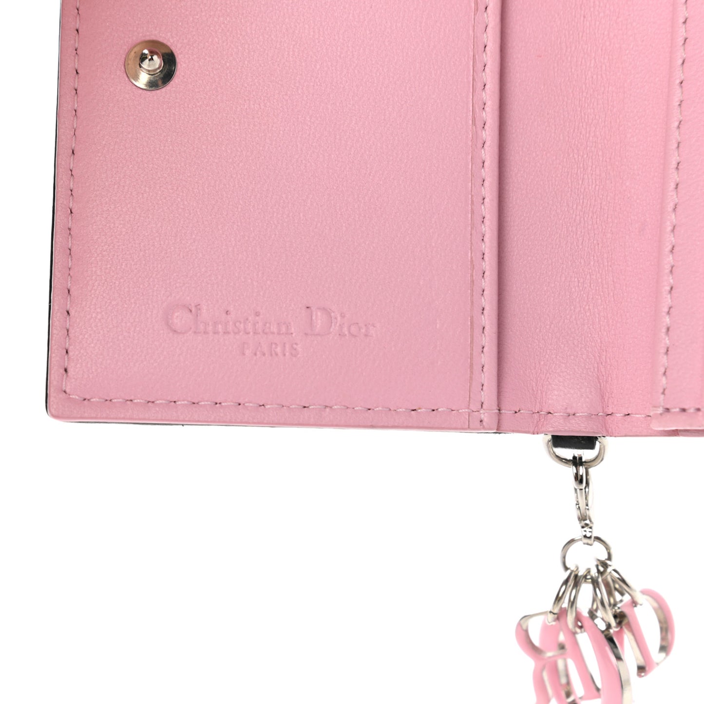 Lambskin Cannage Bi-Color Small Lady Dior Flap Card Holder Black Pink