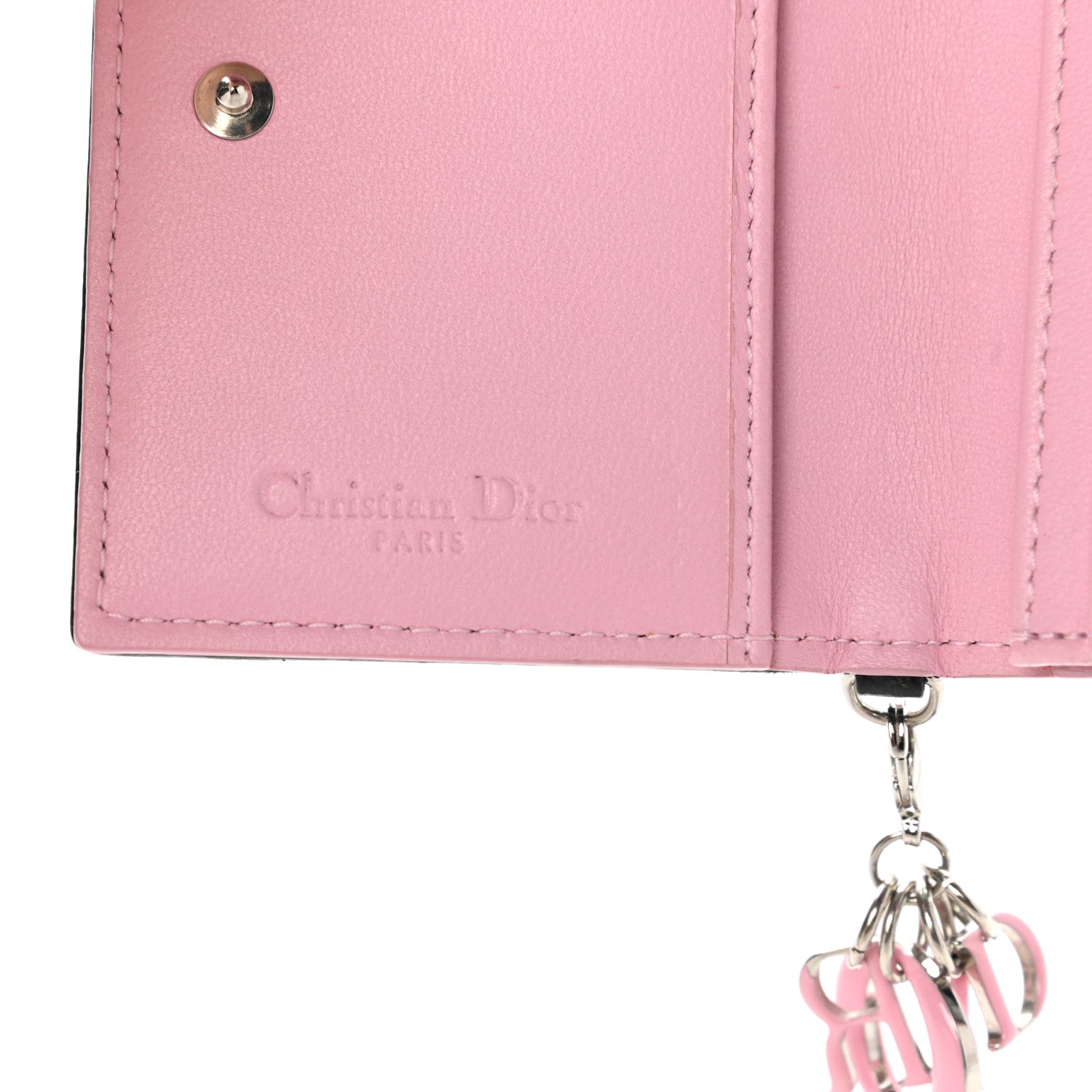 Christian Dior Lambskin Cannage Bi-Color Small Lady Dior Flap Card Holder Black Pink 6 of 9