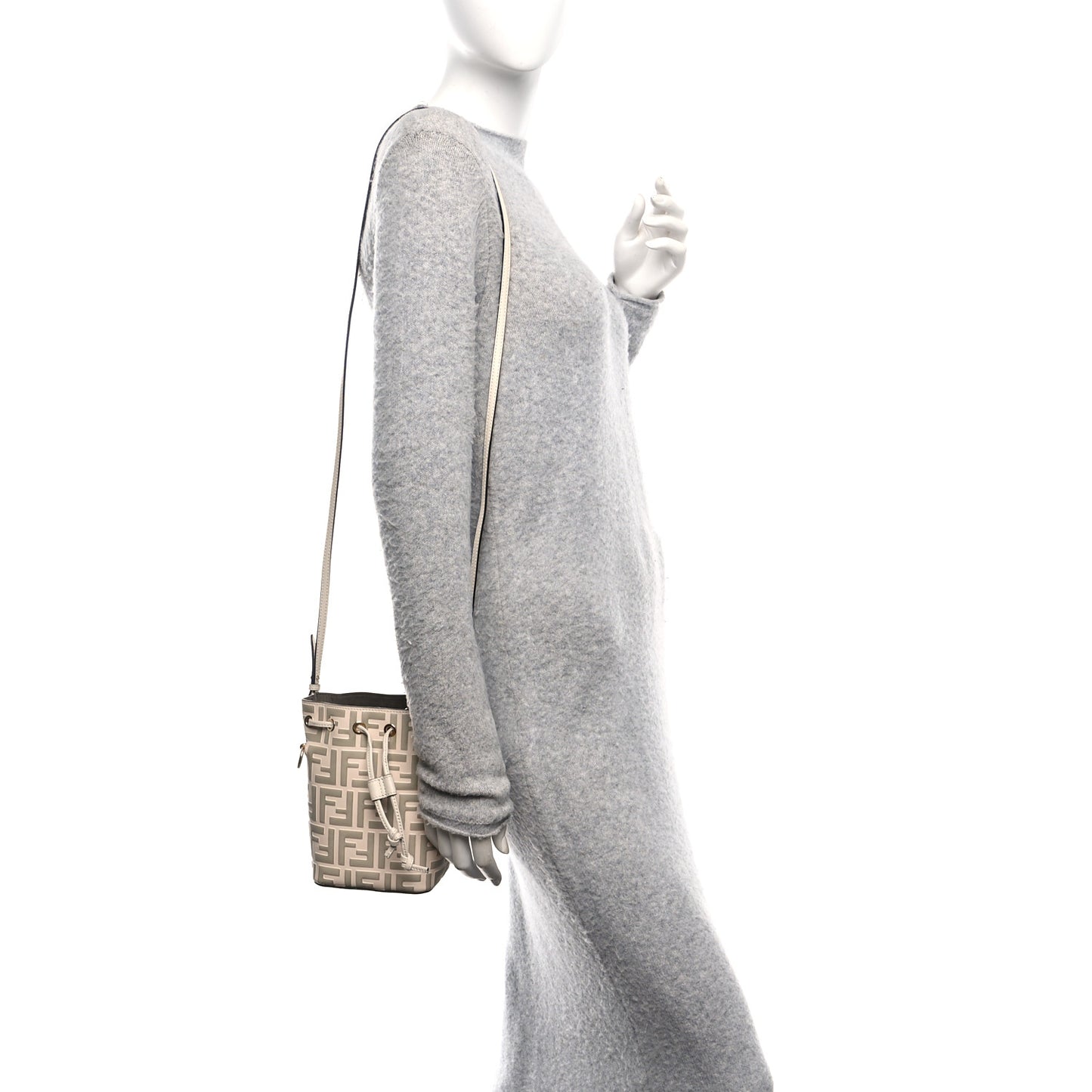Vitello Liberty F is Fendi Bi-Color FF 1974 Embossed Mini Mon Tresor Bucket Bag Camelia Mandorlo