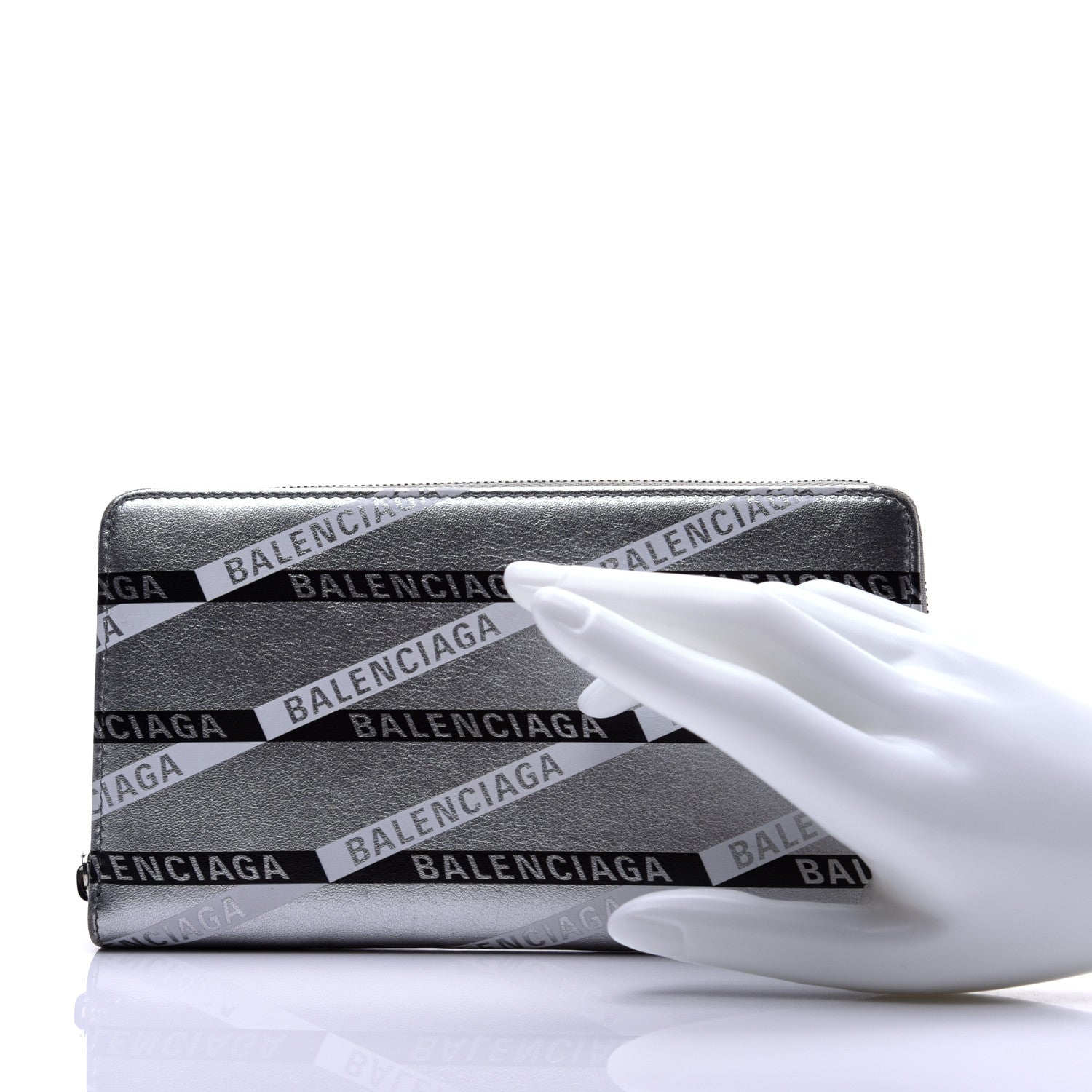 Balenciaga Metallic Calfskin Losange Monogram Everyday Continental Zip Around Wallet Silver Black White 2 of 10
