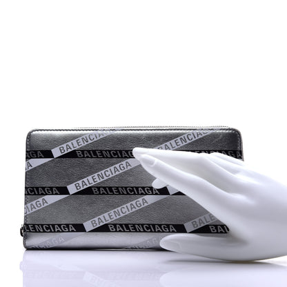 Balenciaga Metallic Calfskin Losange Monogram Everyday Continental Zip Around Wallet Silver Black White 2 of 10